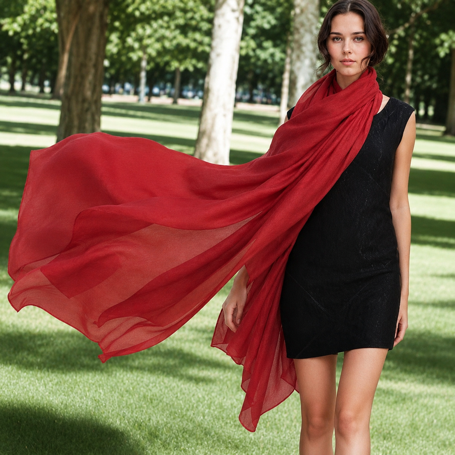 Julian Oversized handwoven pure cashmere scarf- Burgundy Wine