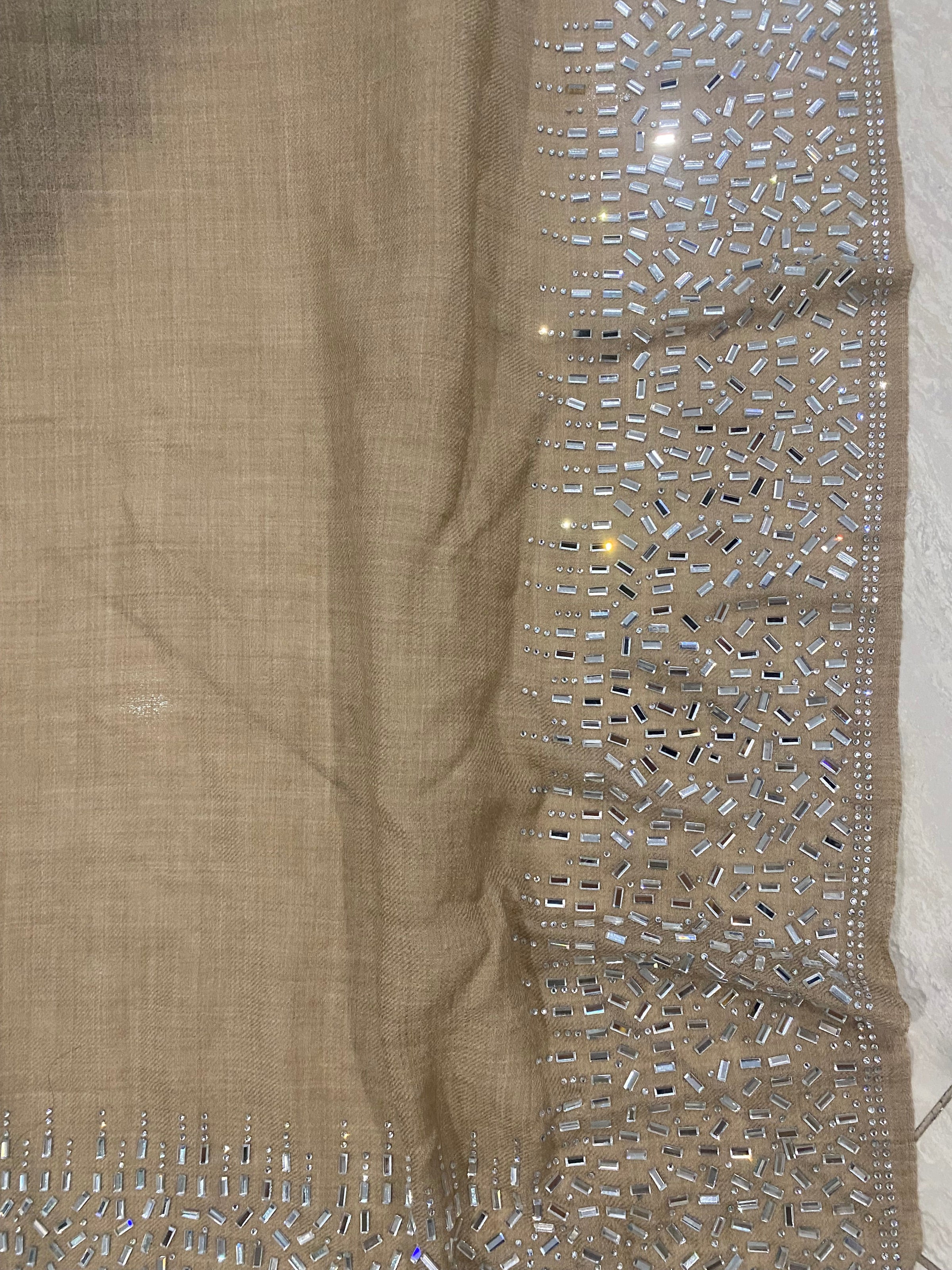 Julian Pure Cashmere Silver Beaded Crystals Handwoven Wedding Wrap Scarf
