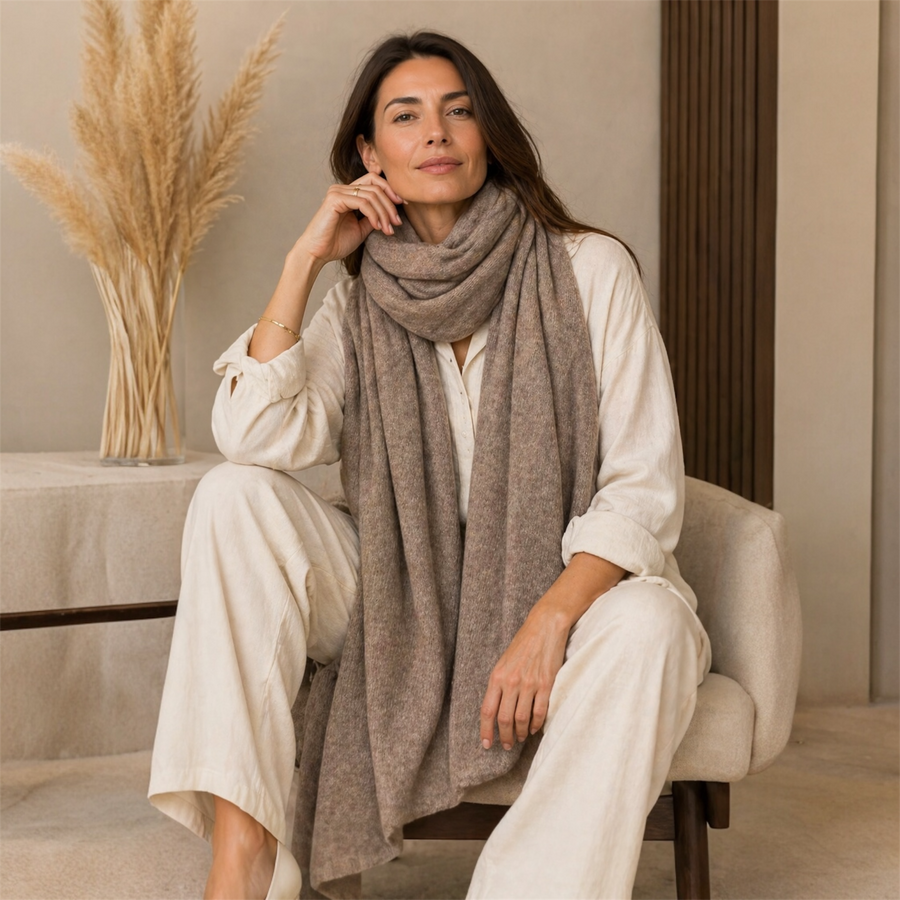 Julian Cashmere Extra large Travel Wrap/Shawl-Taupe Melange