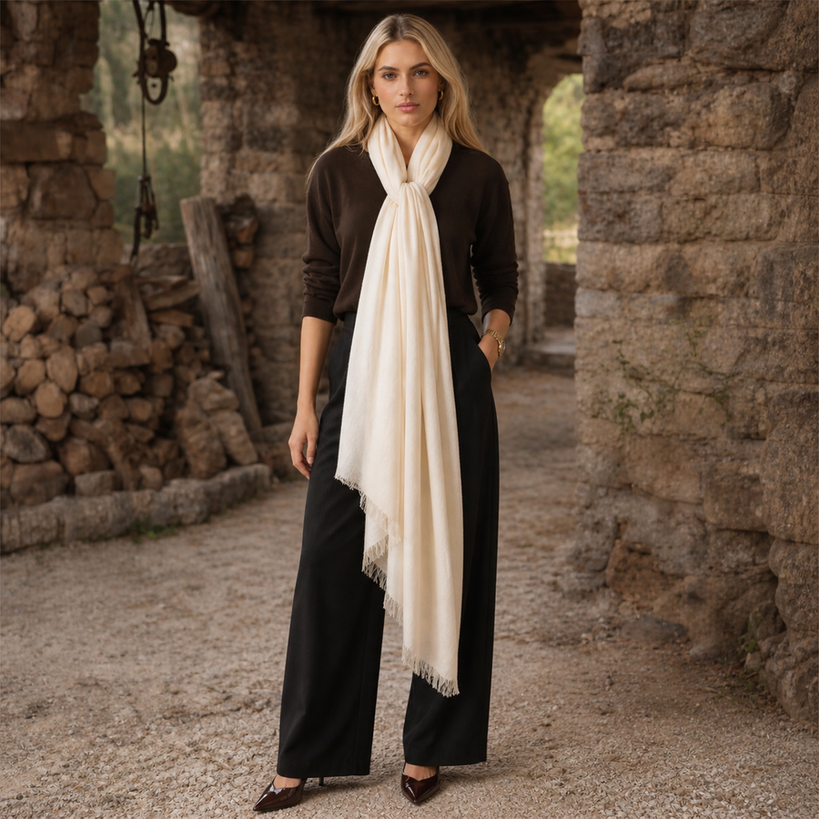 Ivory Julian 100% Cashmere Ultra fine  oversized scarf/ wrap/ shawl