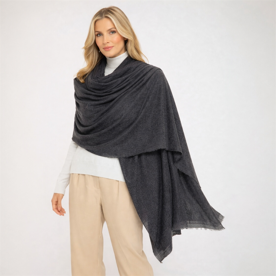 Charcoal Grey Julian Oversized Cashmere Hand Woven Travel Wrap
