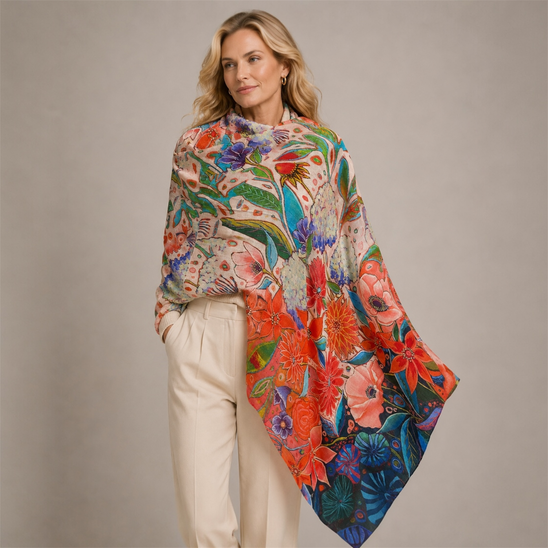 Cashmere Printed Wearable art Julian Ultralight Scarf-More Designs Available