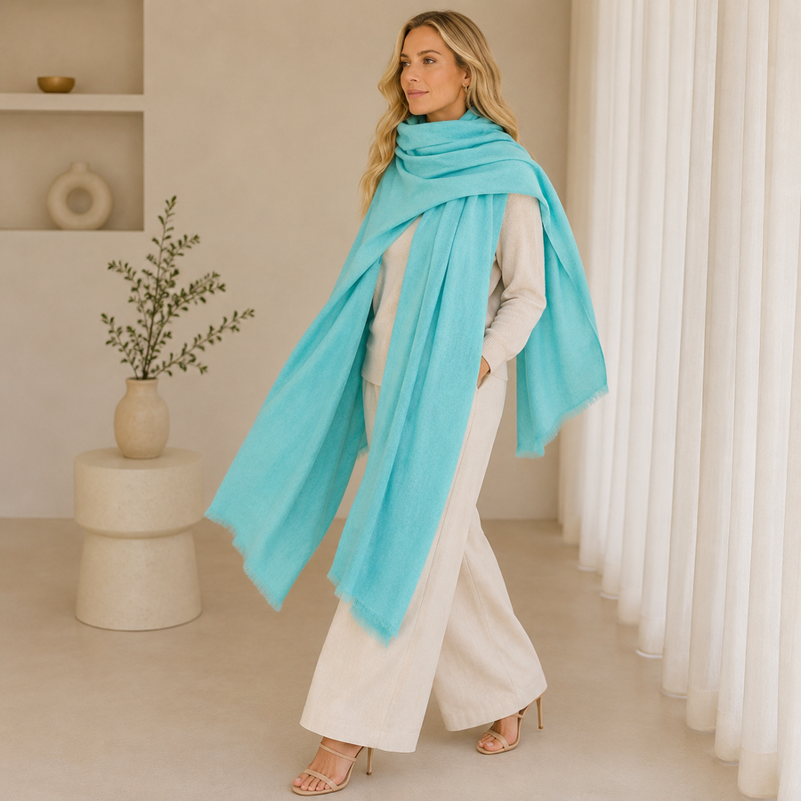 Julian Oversized handwoven pure cashmere scarf- Island Breeze