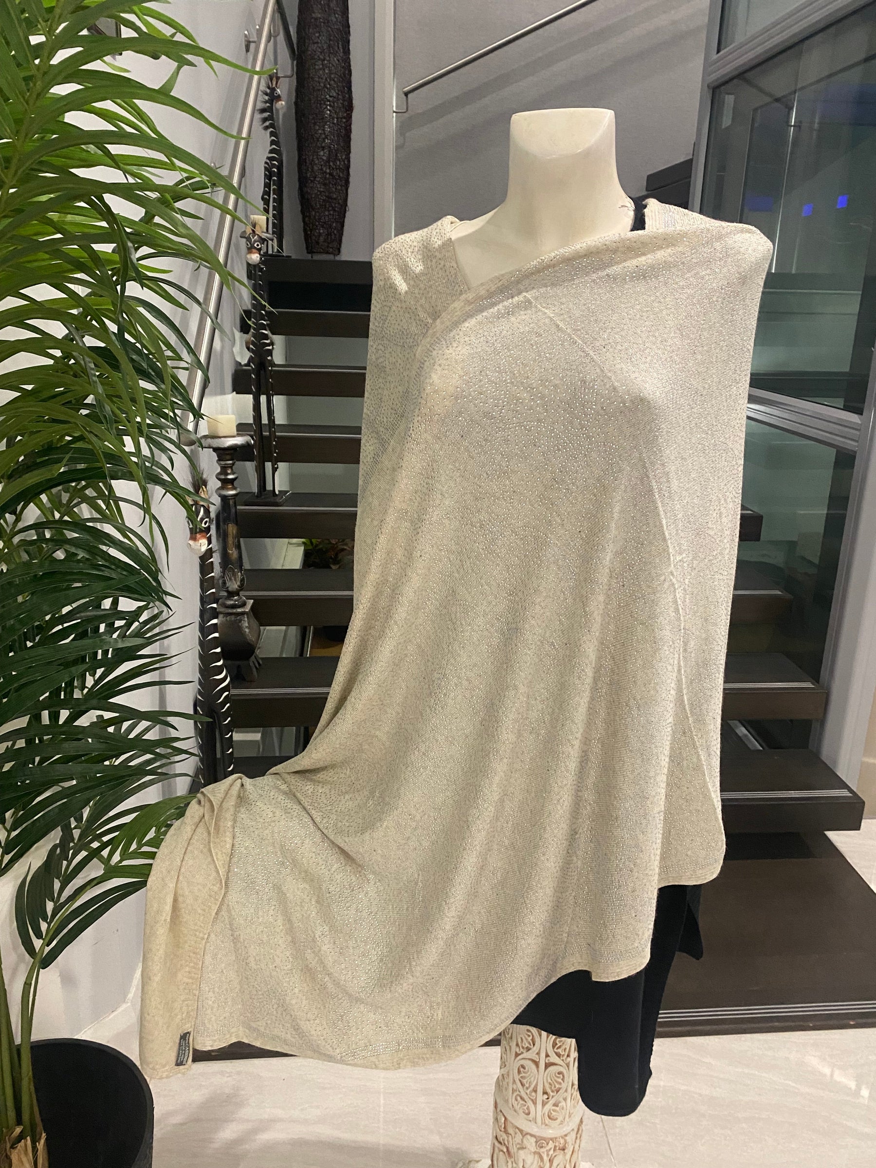 Julian 100% Cashmere Knitted Oversized  Swarovski Crystals Wedding Wrap Ivory