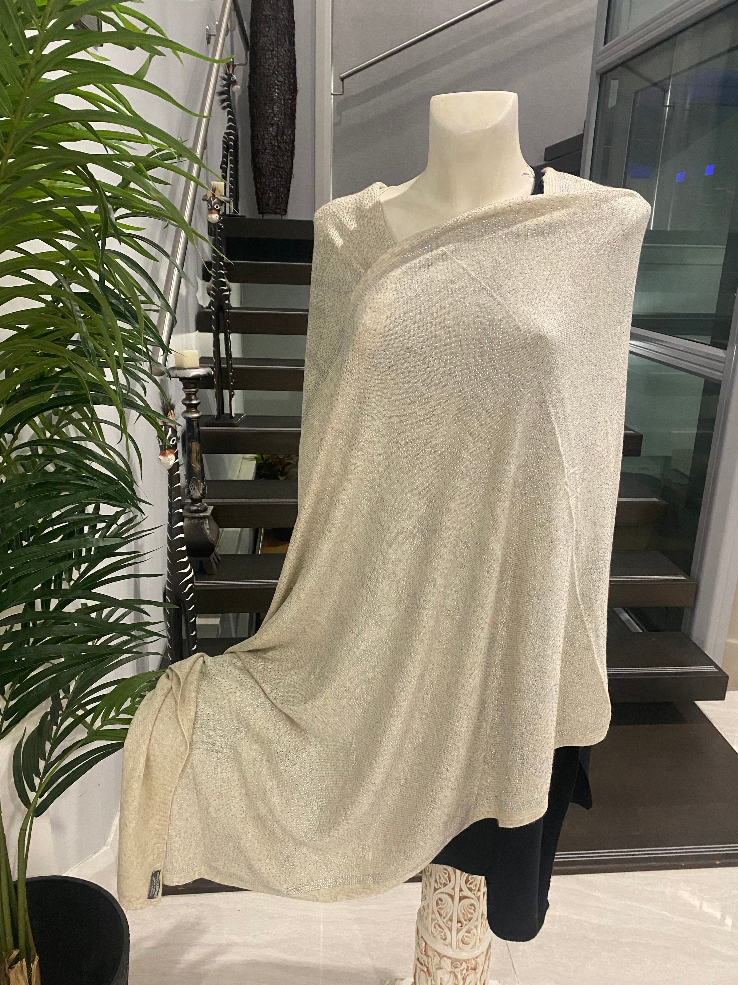 Julian 100% Cashmere Knitted Oversized  Swarovski Crystals Wedding Wrap Ivory