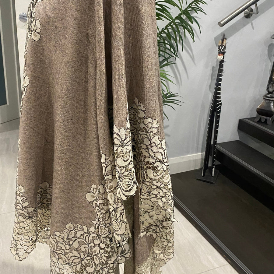 Julian Cashmere Knitted Oversized Cape Shawl with Lace