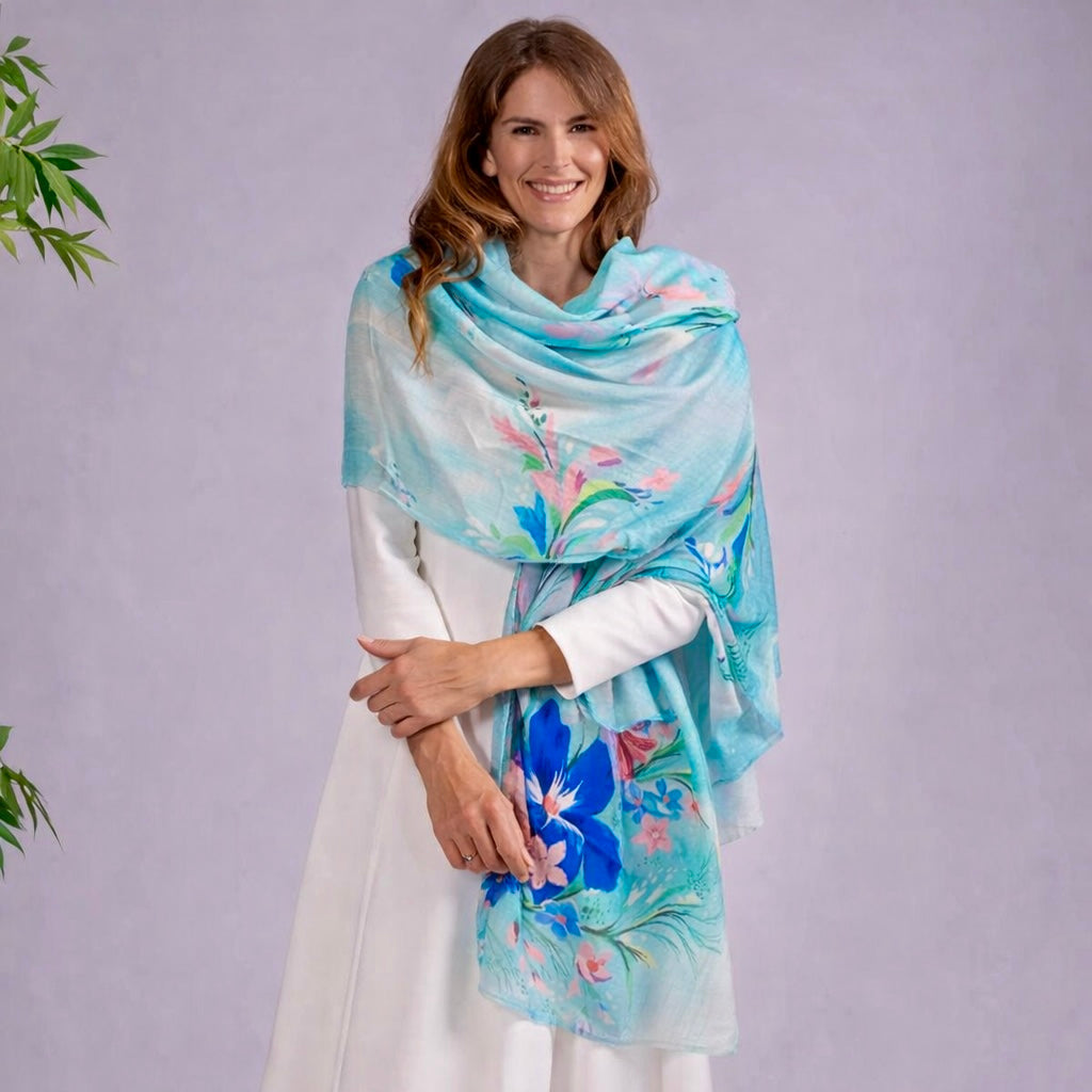 Cashmere Printed Wearable art Julian Ultralight Scarf-More Designs Available