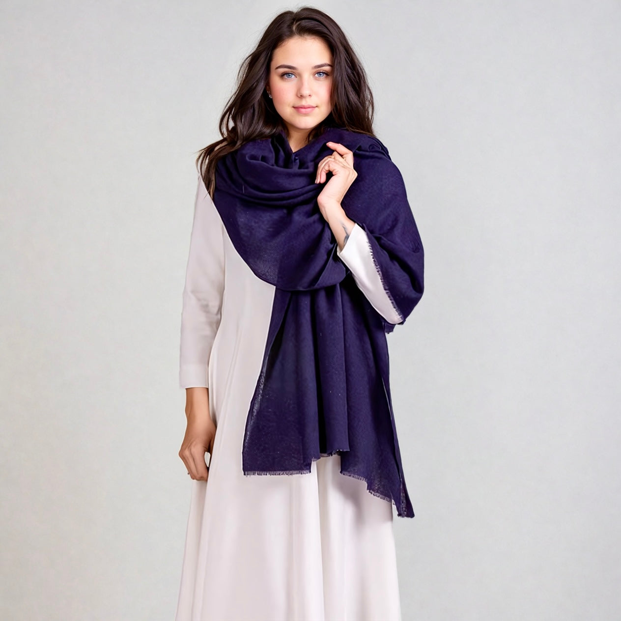 Navy Blue Julian 100% Ultra fine cashmere oversized scarf/ wrap/ shawl
