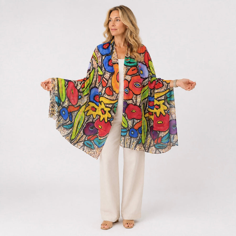 Artisans Print Pure Cashmere Julian Scarf-Garden of Love