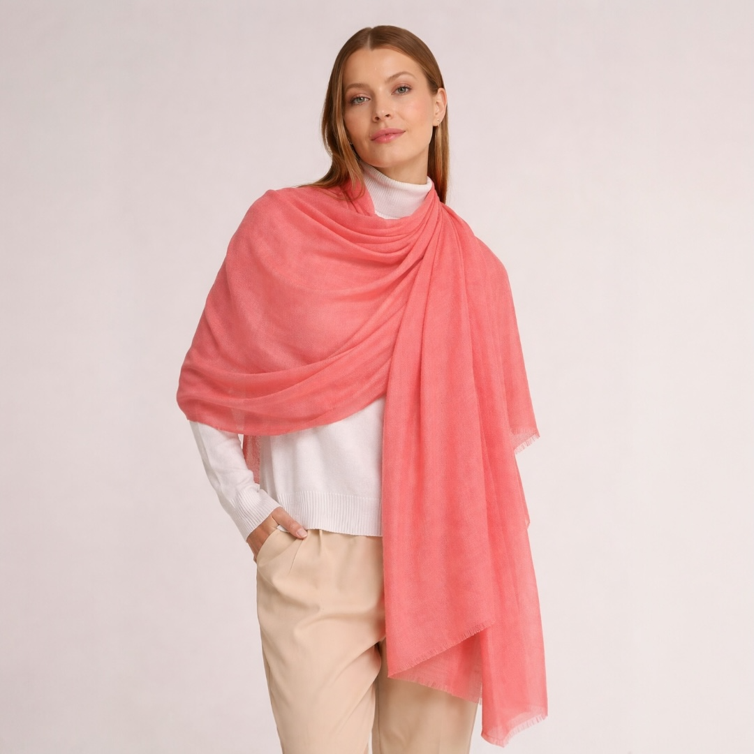 Julian handwoven 100% Cashmere oversized shawl / Scarf/ Wrap - Peach Pink