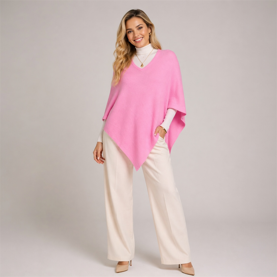 Pink V Neck Julian Cashmere Poncho