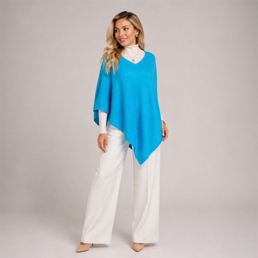 Blue V Neck Julian 100% Cashmere Poncho