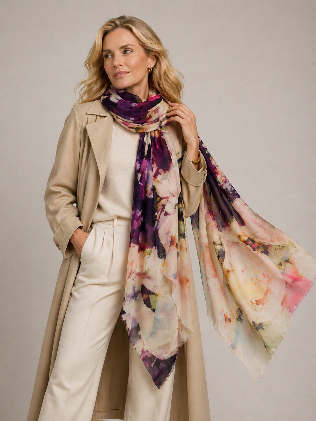 Cashmere Printed Wearable art Julian Ultralight Scarf-More Designs Available
