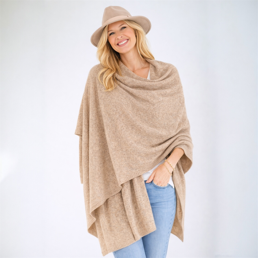 Beige Julian 100% Cashmere Knitted 2 Ply  Extra large Travel Wrap/Shawl