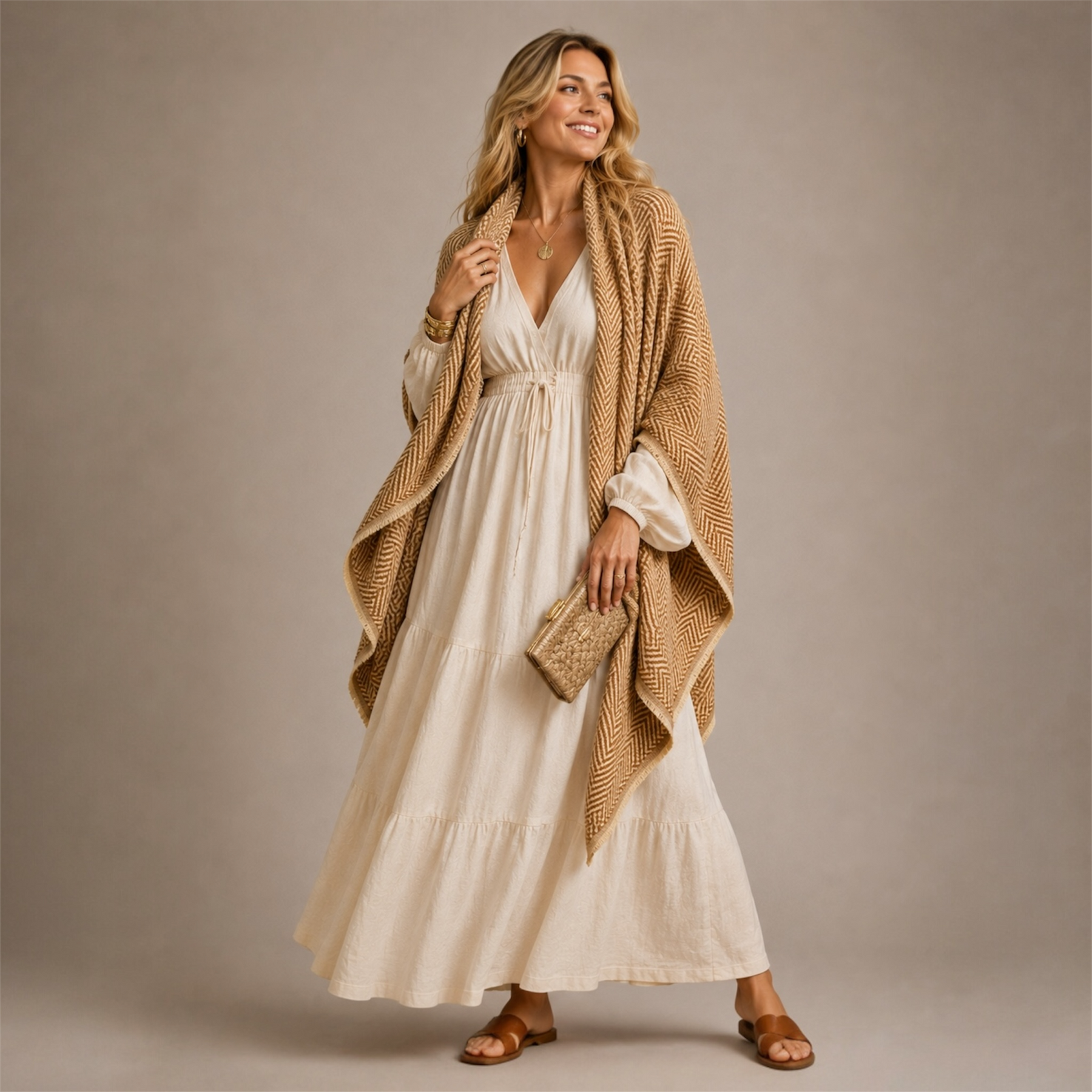 Julian Cashmere Woven Scarf Hues of Brown