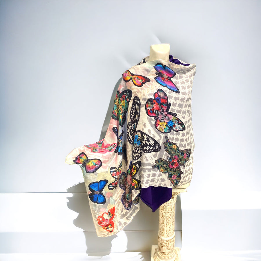 Flora Butterfly 100% Cashmere Julian Scarf /Wrap