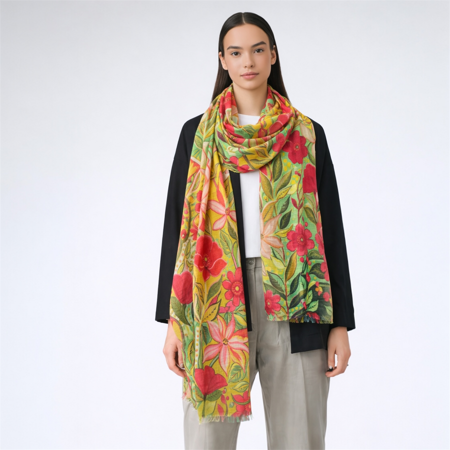 Floral Whispers - 100% Cashmere Julian Scarf /Wrap