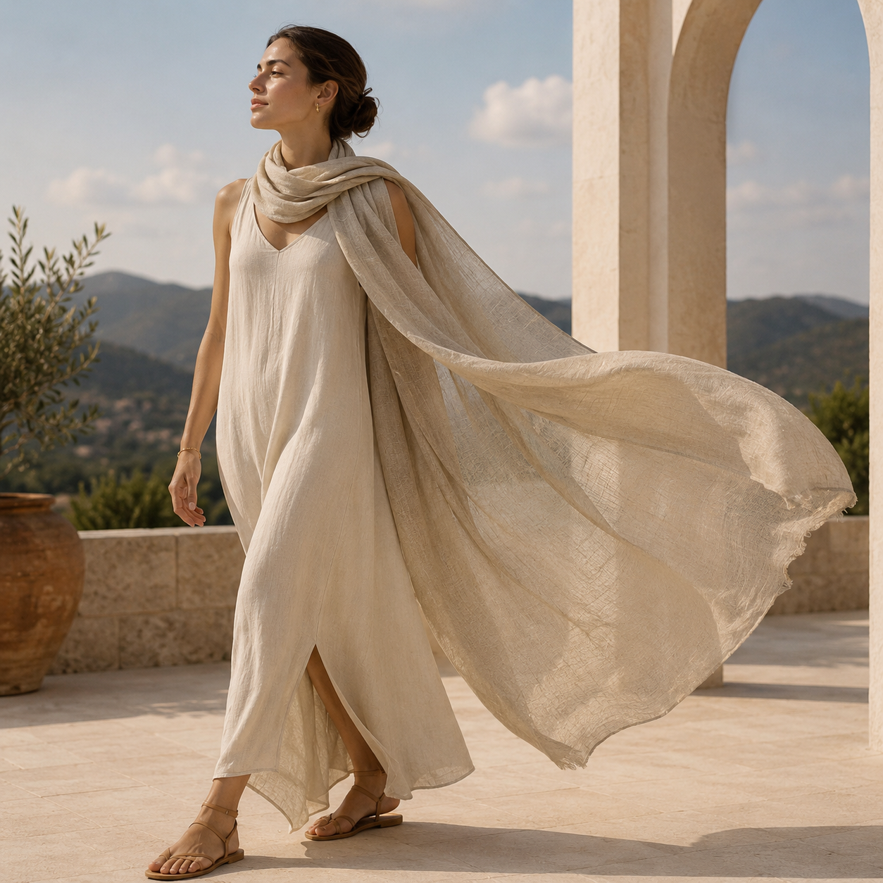 Julian Oversized handwoven pure cashmere scarf- Oatmeal Grainy
