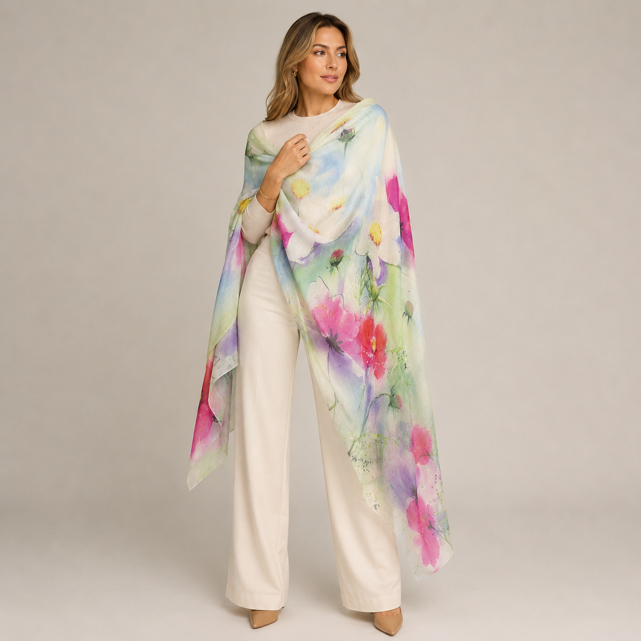 Cashmere Printed Wearable art Julian Ultralight Scarf-More Designs Available