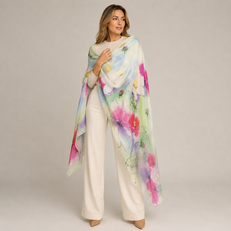 Cashmere Ultra fine Julian Scarf Lillies in My Garden