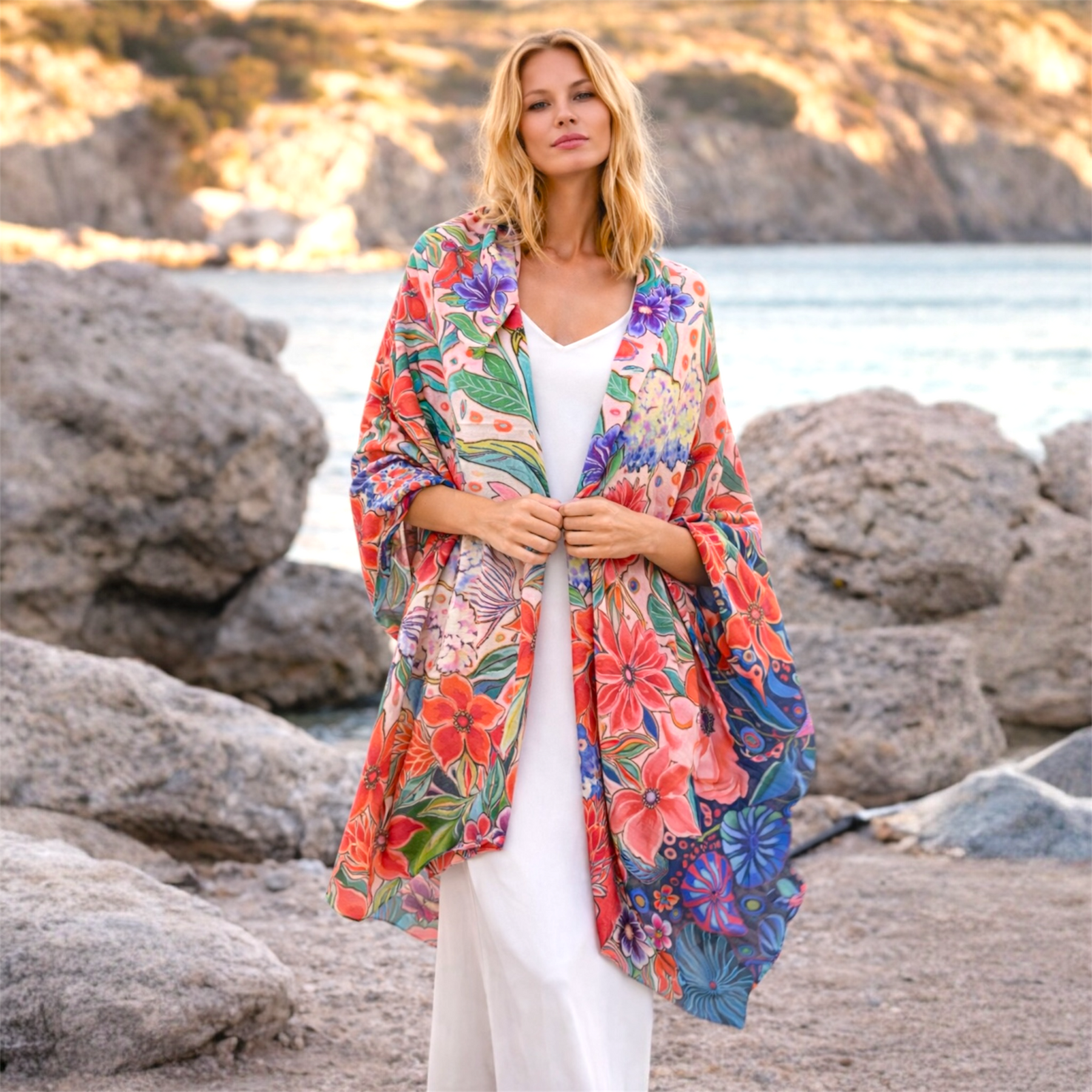 Cashmere Printed Wearable art Julian Ultralight Scarf-More Designs Available