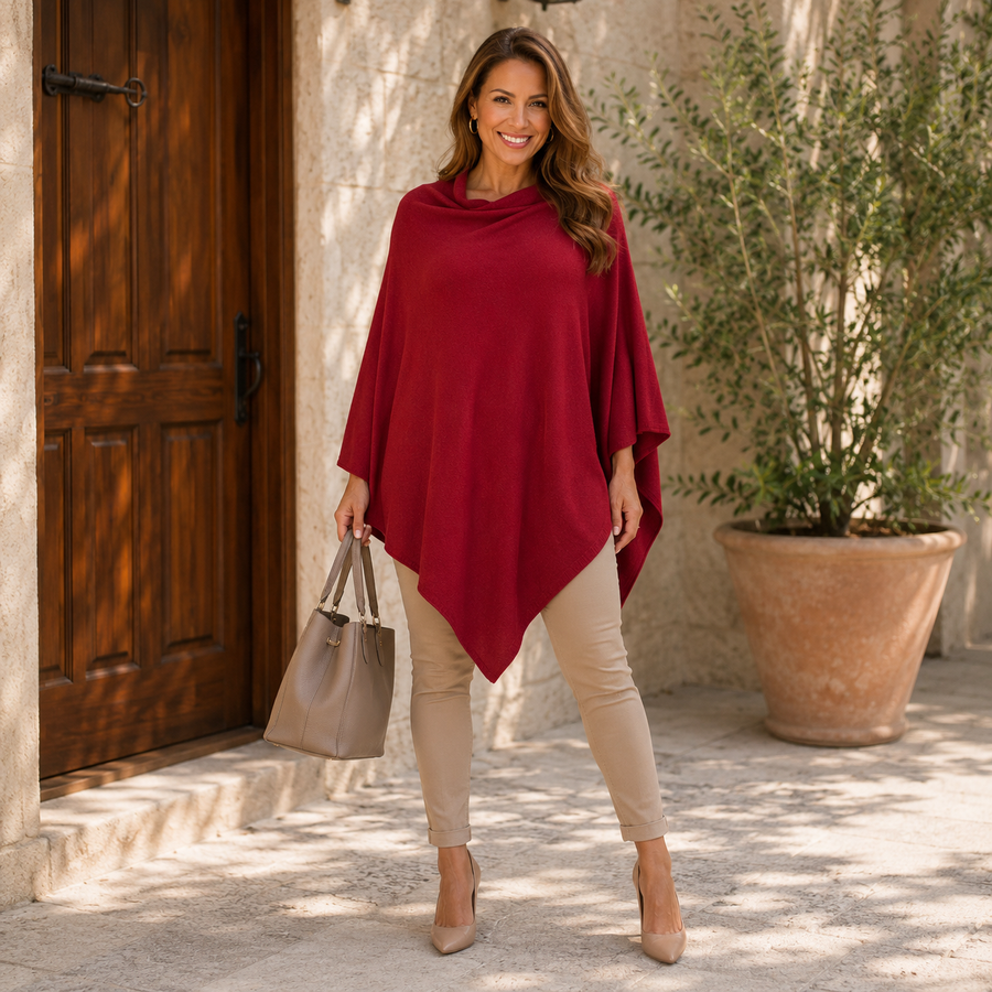 Berry  100% Cashmere Oversized Julian Poncho