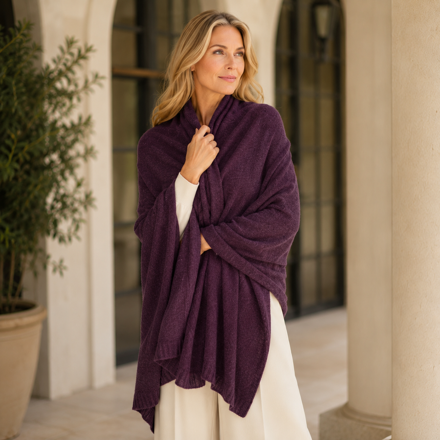 Julian Cashmere Extra large Travel Wrap/Shawl-Berry Fig