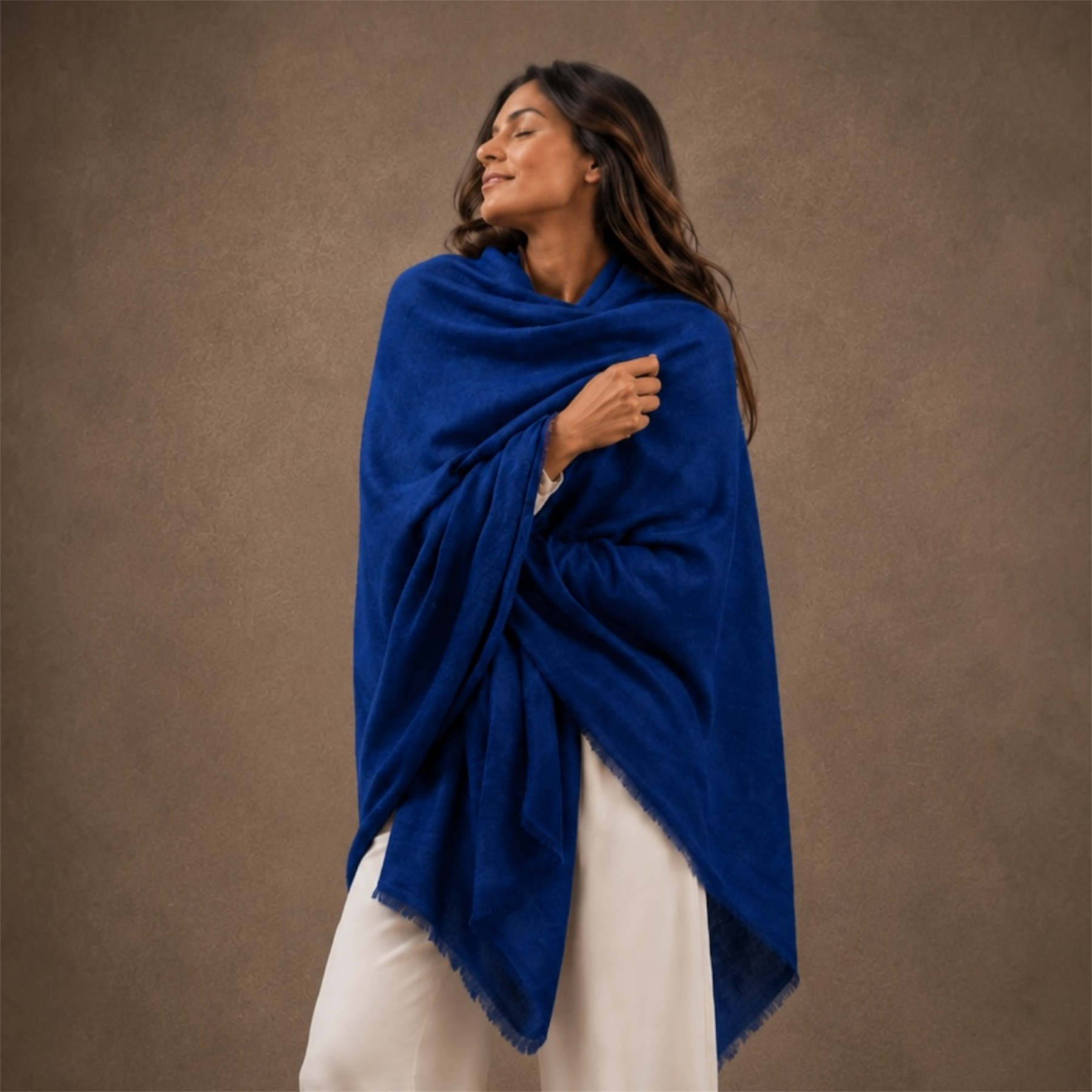 Mklane Luxe Julian Oversized handwoven pure cashmere Travel Wrap- Imperial Blue