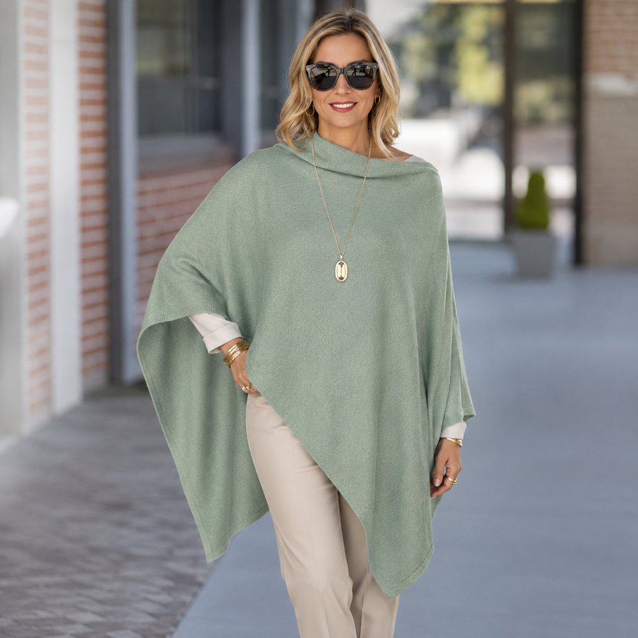 Mklane Julian 100% Cashmere Oversized Poncho-Sage