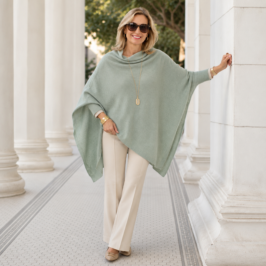 Mklane Julian 100% Cashmere Oversized Poncho-Sage