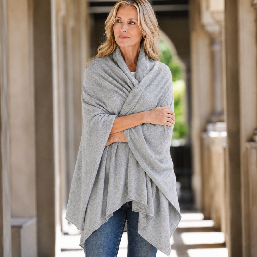 Light Grey 100% Cashmere 2 ply Julian Travel Wrap/ Scarf