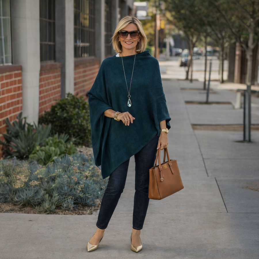 Green 100% Cashmere Oversized Julian Poncho