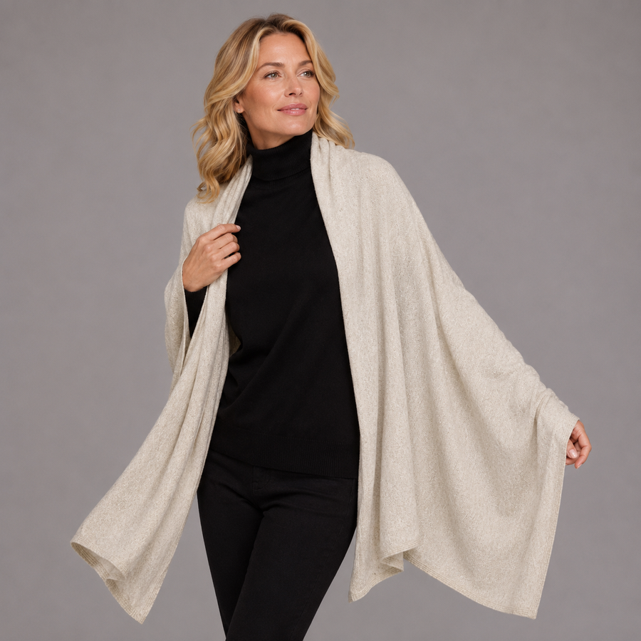 Julian Cashmere Extra large Travel Wrap/Shawl-Oatmeal Ivory