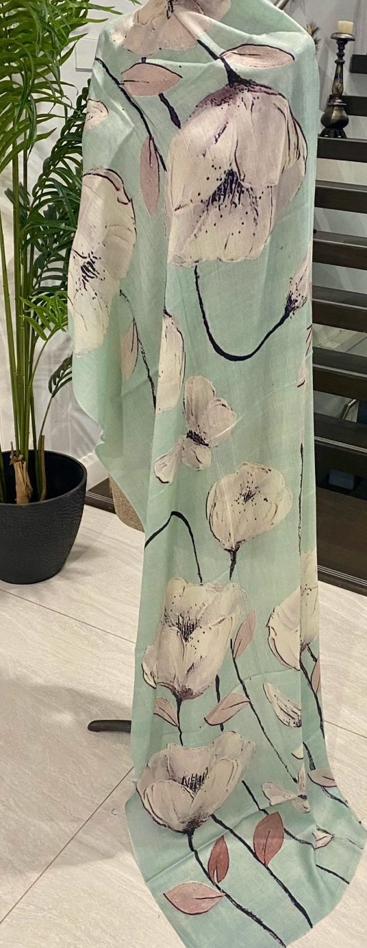 Cashmere Printed Wearable art Julian Ultralight Scarf-Anais Sea