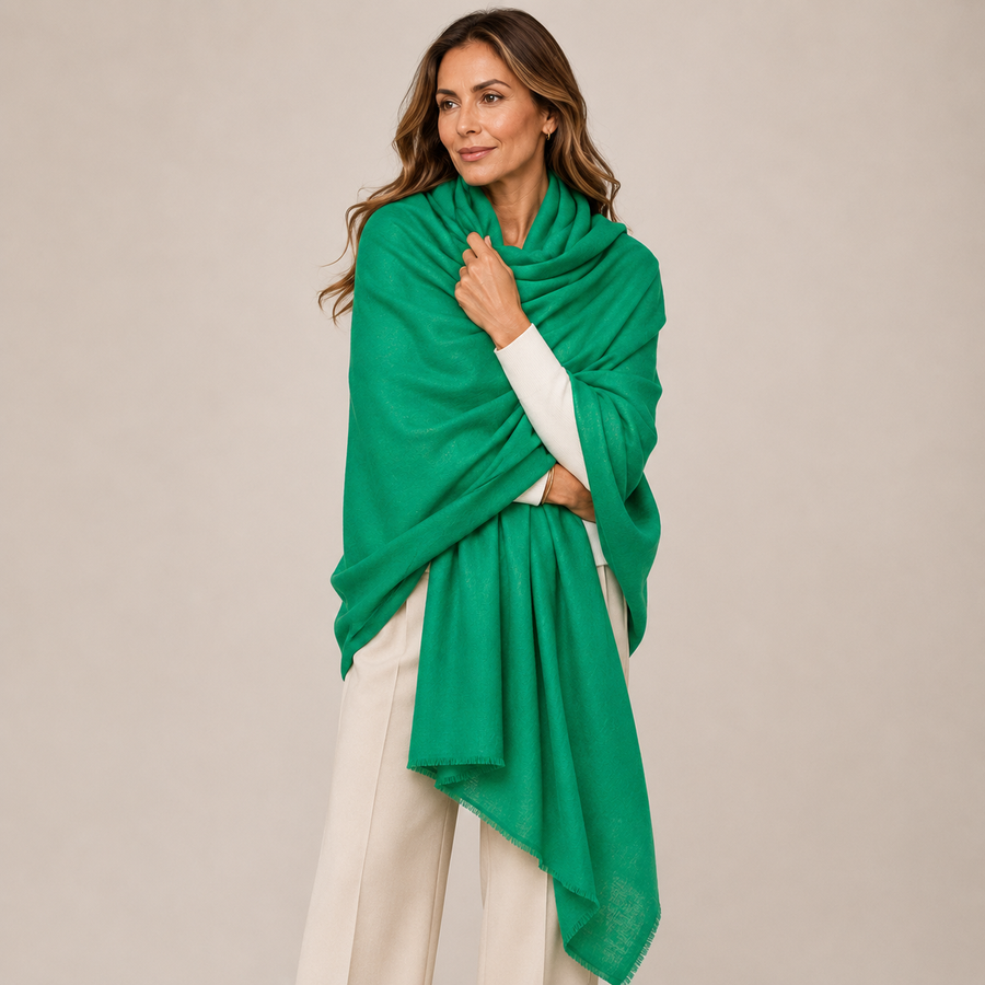 Julian Oversized handwoven pure cashmere scarf- Jewel Green