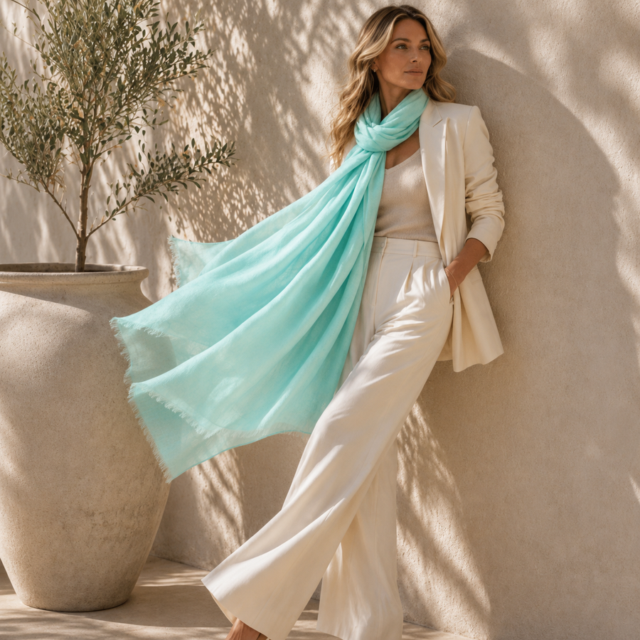 Julian 100% Cashmere Ultra fine  oversized scarf/ wrap/ shawl-Ocean
