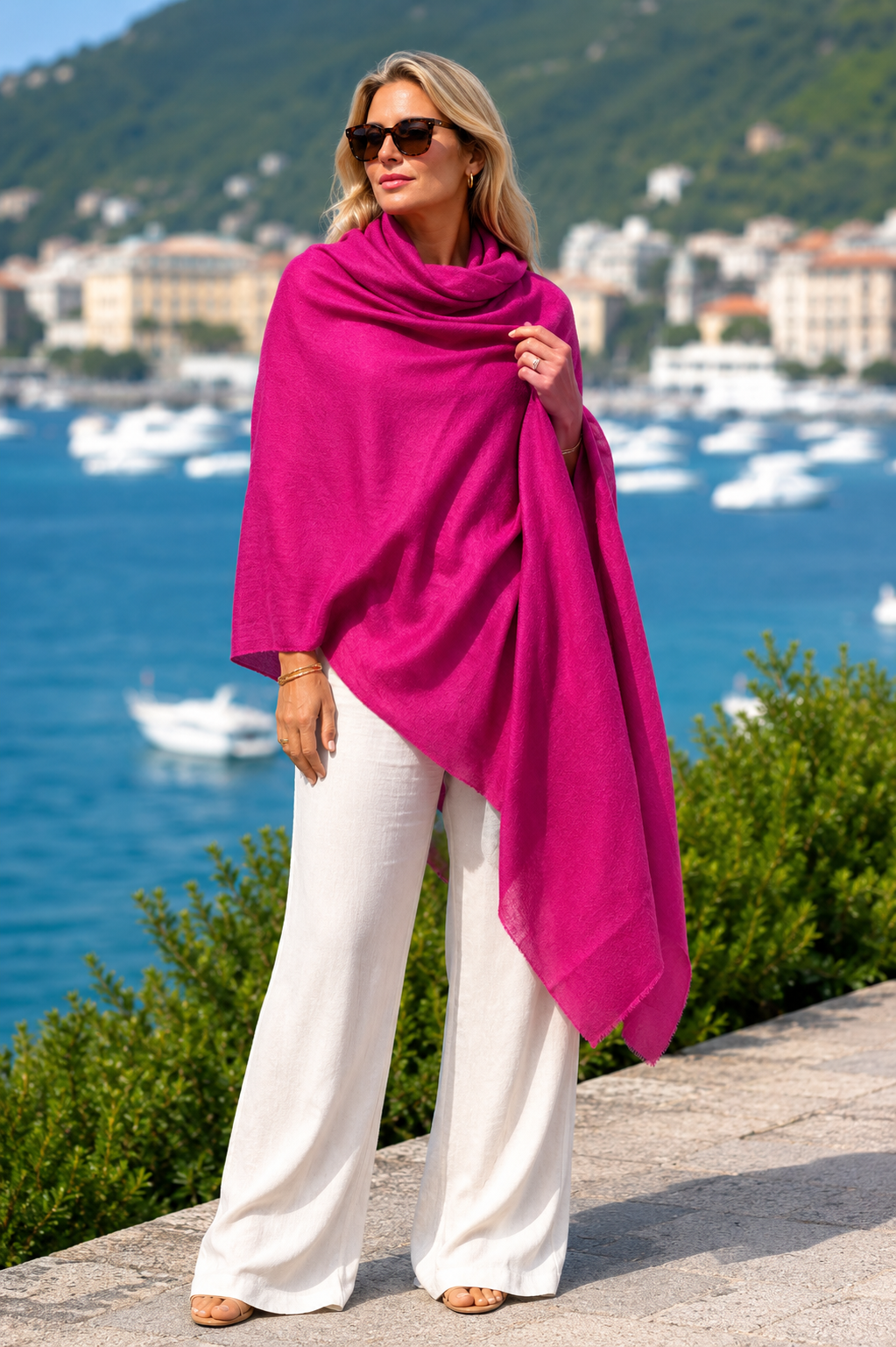 Julian Oversized handwoven pure cashmere scarf- Fuchsia