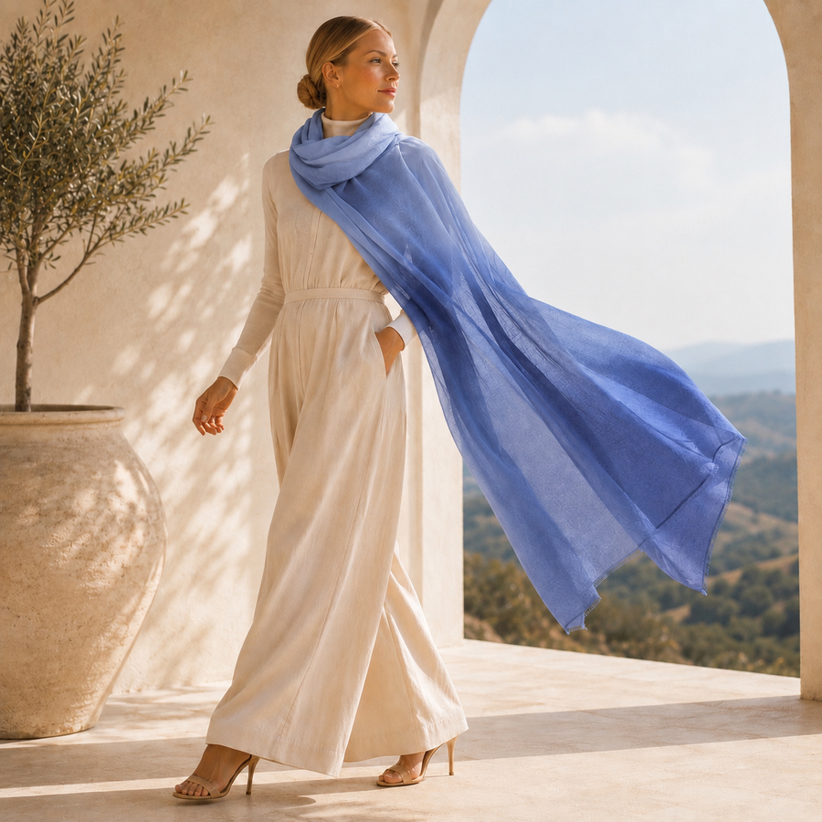 Julian 100% Cashmere Ultra fine  oversized scarf/ wrap/ shawl-Gradient Blue