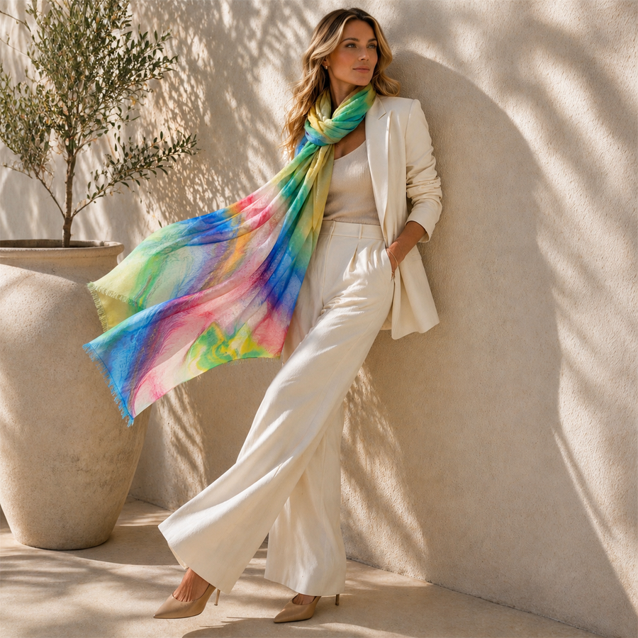 Wearable Art Cashmere Ultra fine Julian Scarf /Wrap-Gradient